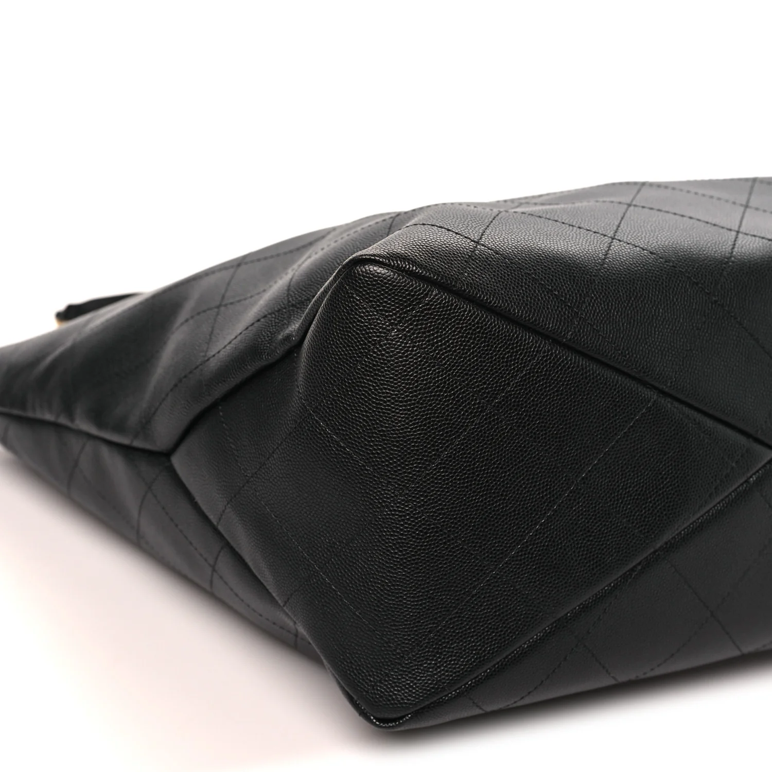 Shiny Caviar Stitched Softly Quilted Tote Black