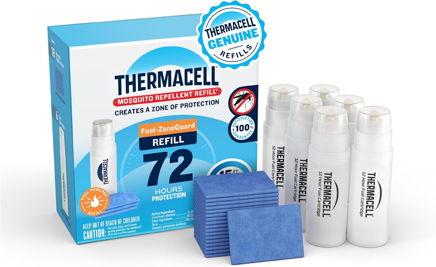 Thermacell Fuel-ZoneGuard Mosquito Repellent Refills, 72-Hr Value Pack| 15-FT Zone; 6x Fuel, 18x Mats; Outdoor Protection; Fuel Powered; Patio Shield; Bug Spray Alternative; Scent Free; DEET-Free
