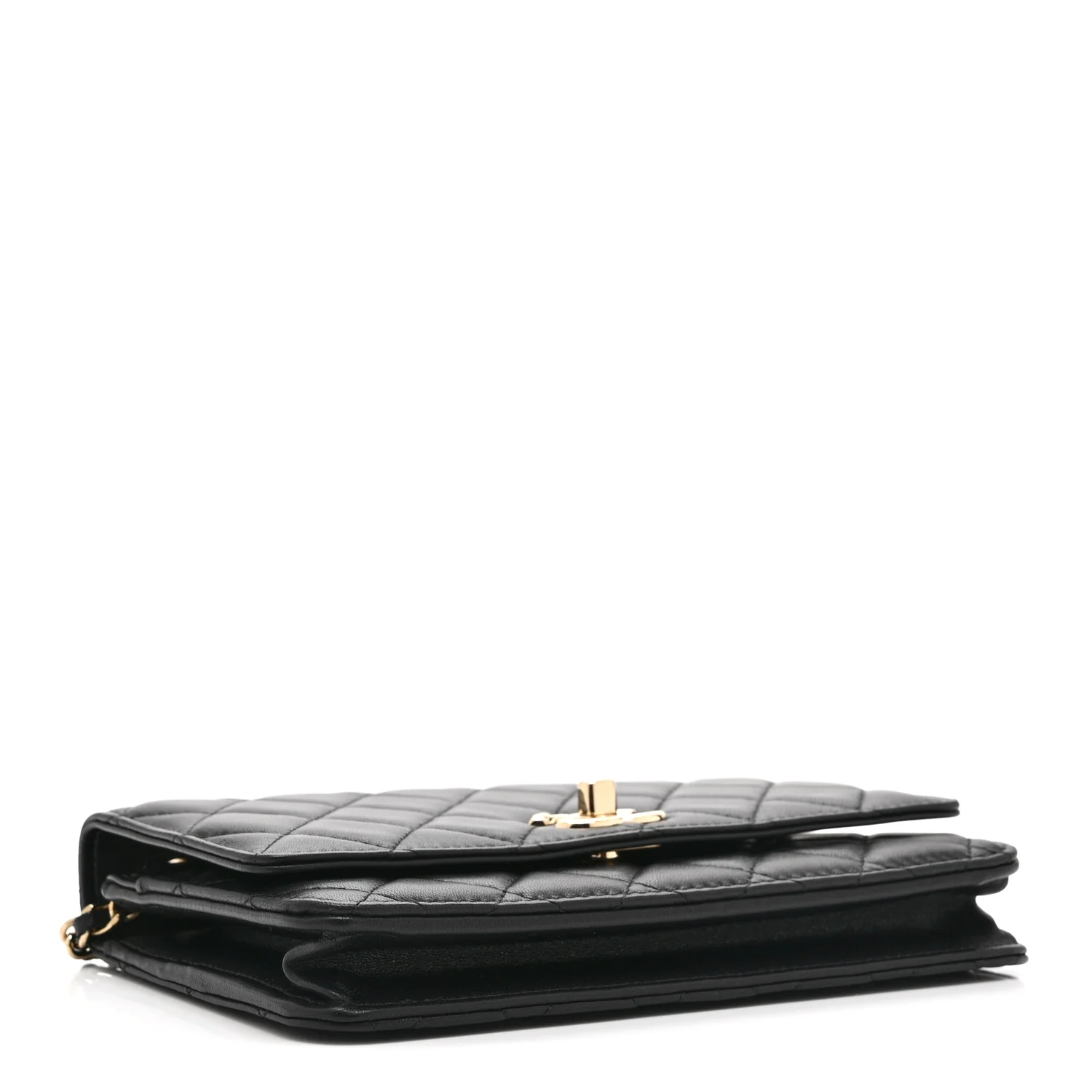 Lambskin Quilted Trendy CC Wallet On Chain WOC Black