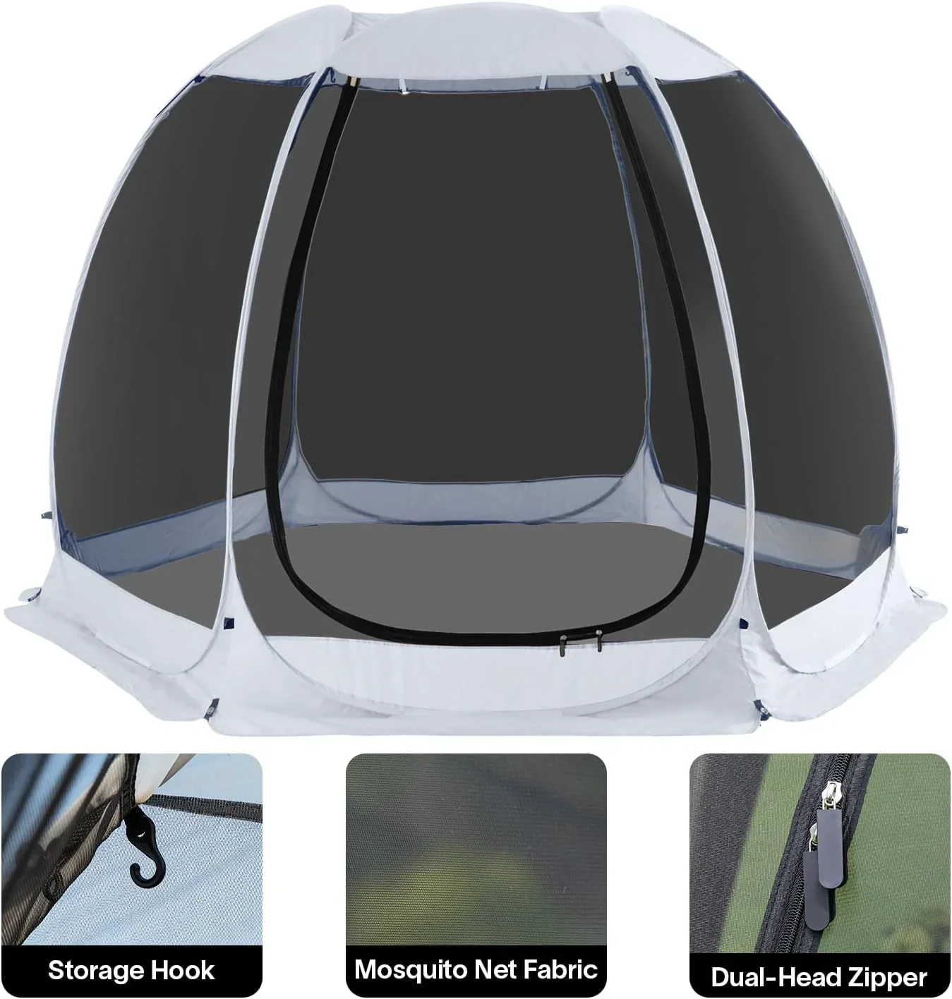 Gazebo moustiquaire pouvant accueillir 6, 10 ou 15 personnes. Tente de style igloo avec moustiquaire latérale. Idéal