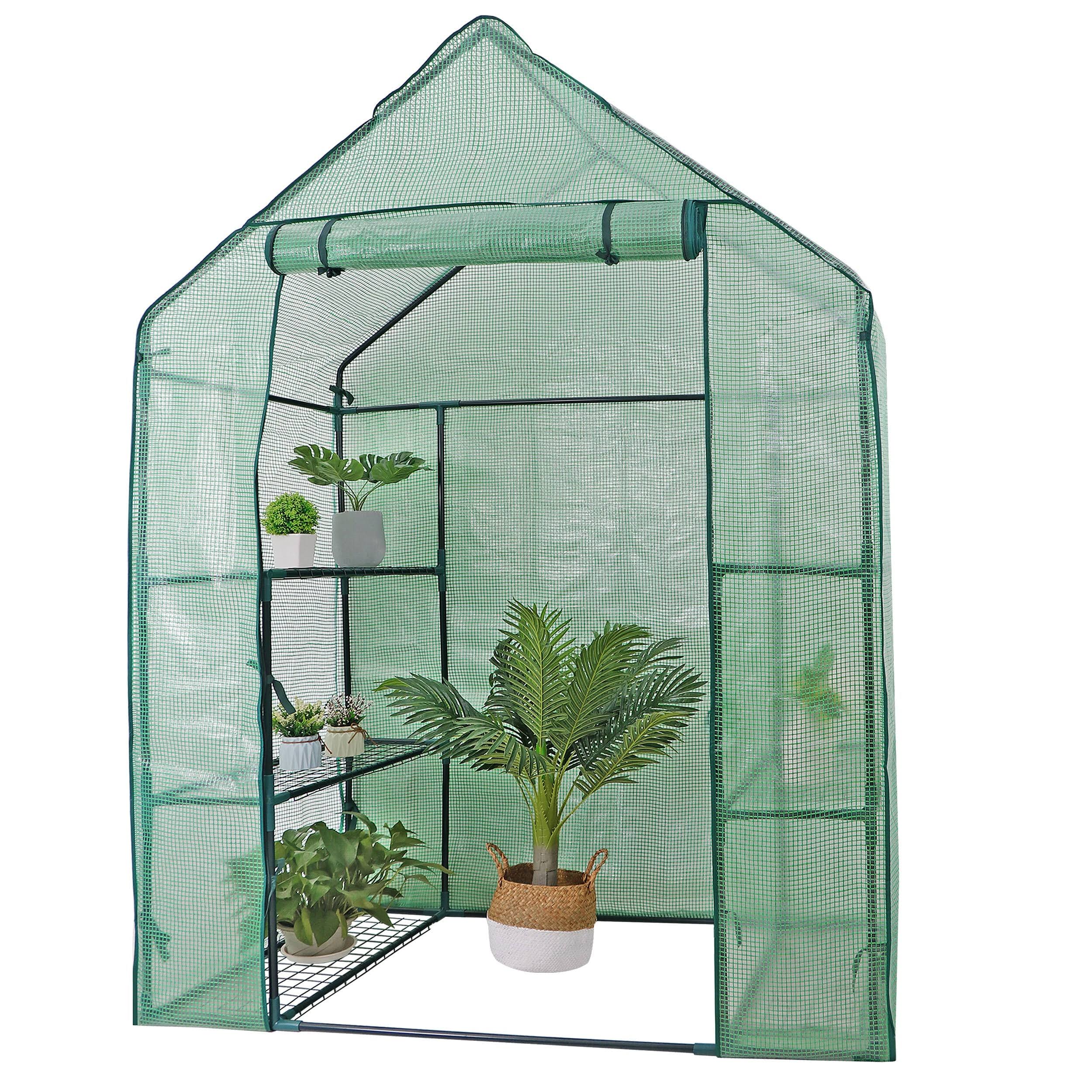 ZenSports 3-Tiers 6-Shelves Mini Walk-In Greenhouse, Indoor Outdoor Portable Plant Gardening Canopy, w/ Roll-Up Zipper Entry Door, 56 inch x 28.4