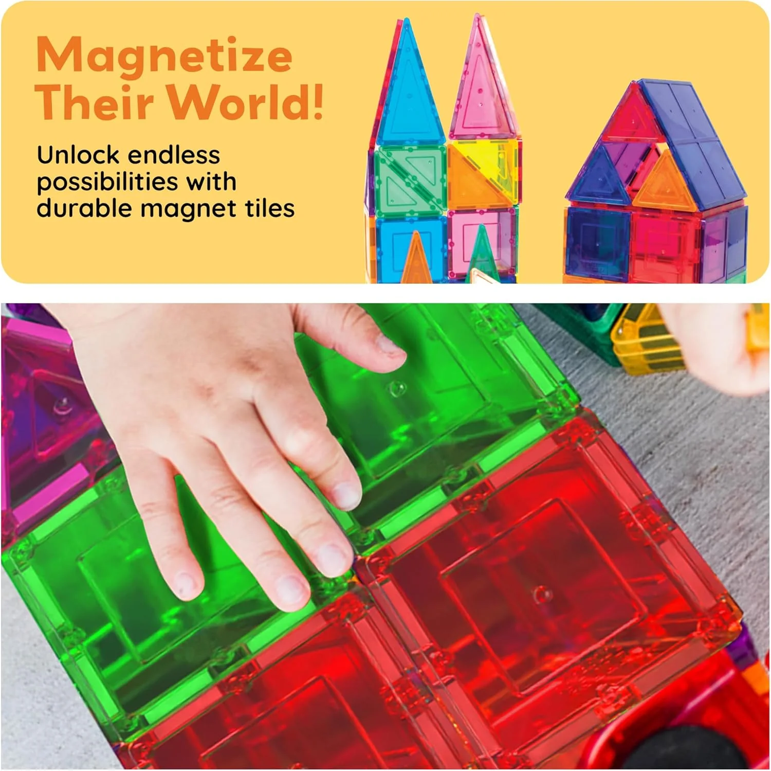 100 Piece Clear Magnetic 3D Building Tiles Set - Educational Construction Playboards