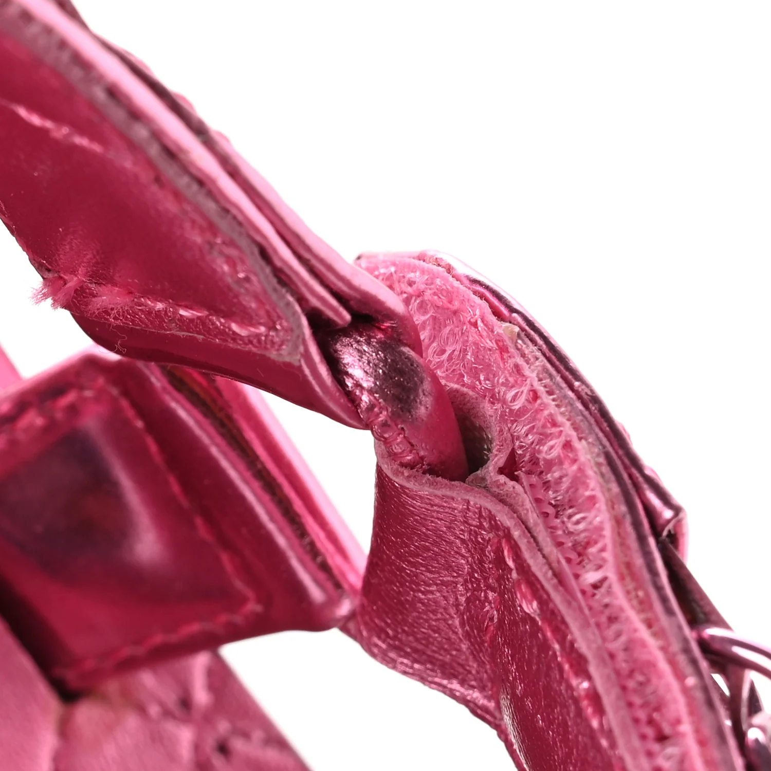 Metallic Laminated Goatskin Chain Flat Sandals 37.5 Pink