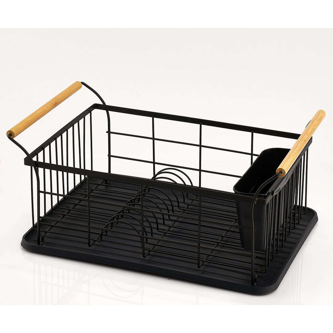 Égouttoir range-couverts poignées bambou plateau noir mat