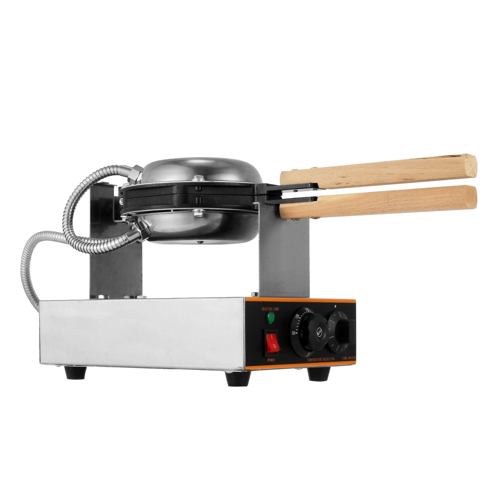 Commercial Bubble Waffle Maker, 1400W Egg Bubble Puff Iron w/ 180° Rotatable 2 Pans & Wooden Handles, Stainless Steel Baker w/Non-Stick Teflon Coating, 50-250℃/122-482℉ Adjustable