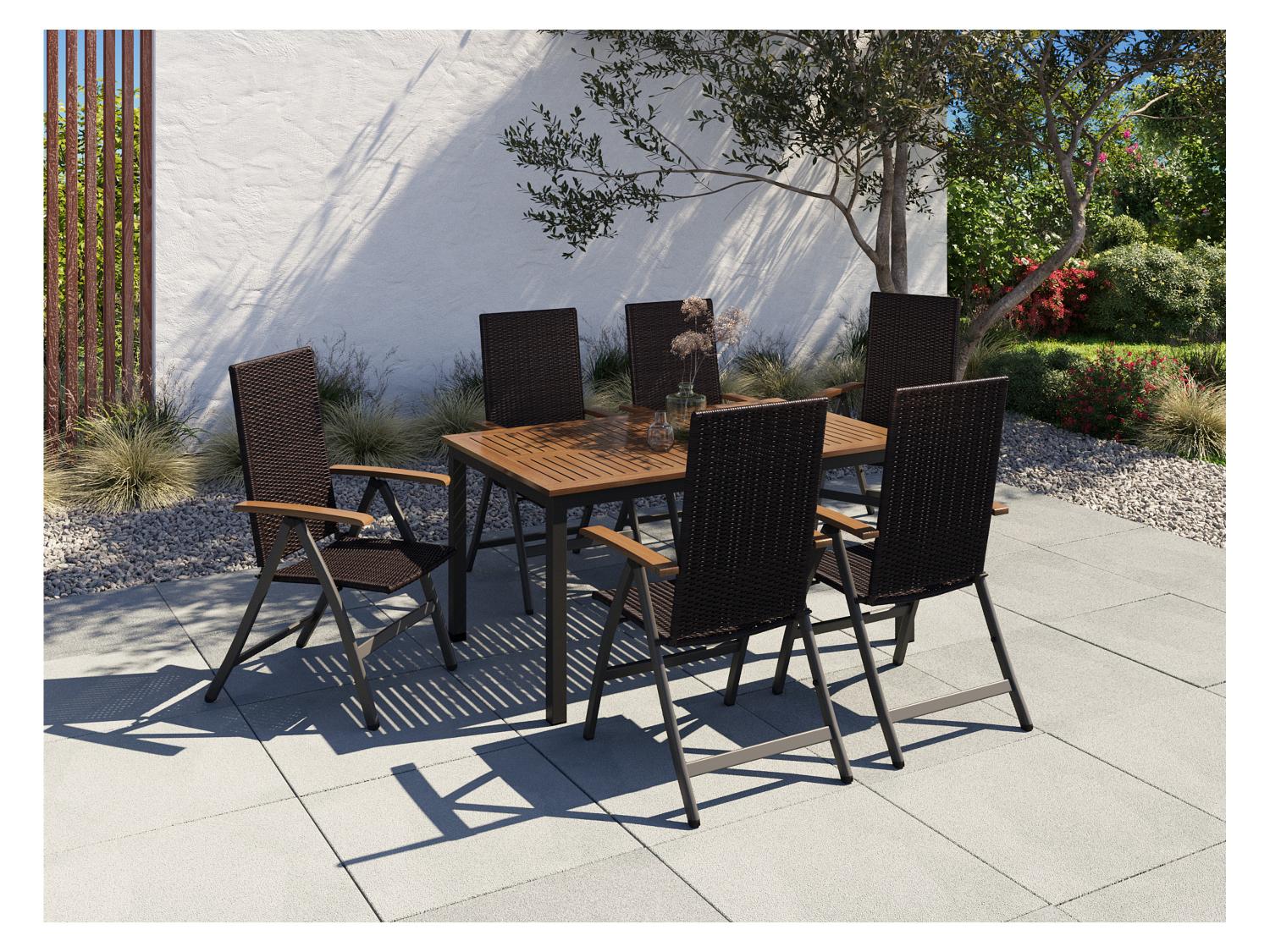 LIVARNO Table de jardin + Lot de 6 fauteuils pliants tresss Valencia