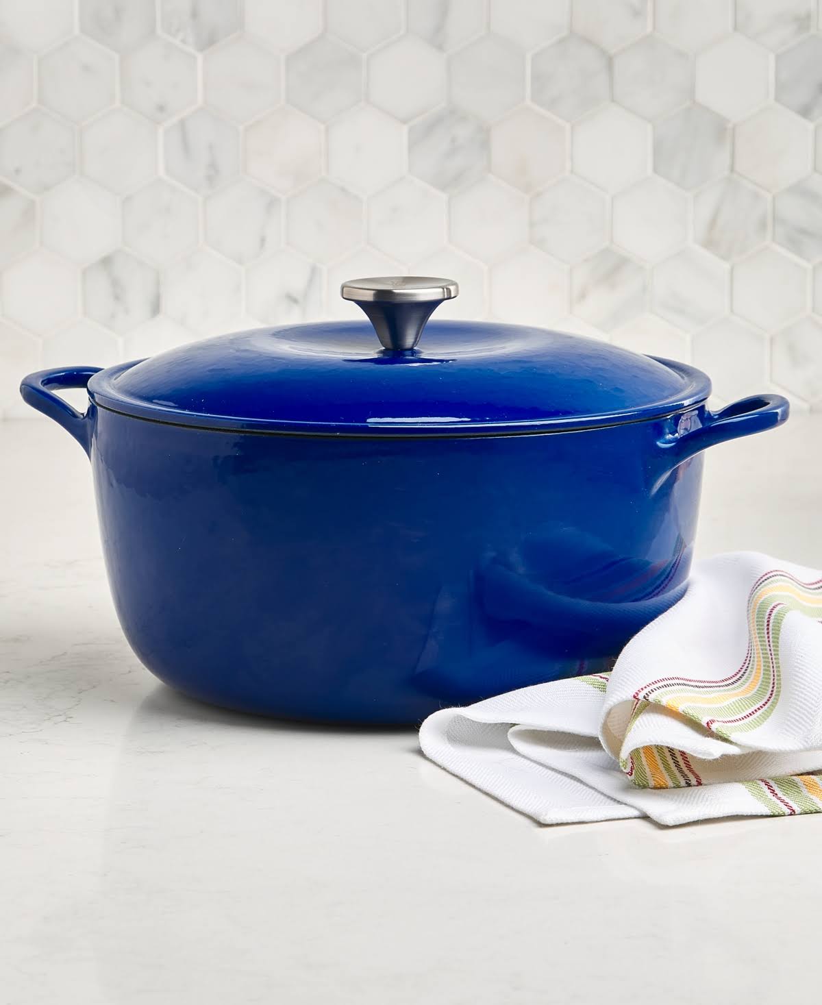 The Cellar Enameled Cast Iron 6-Qt. Round Dutch Oven, Created for Macy's - Navy
