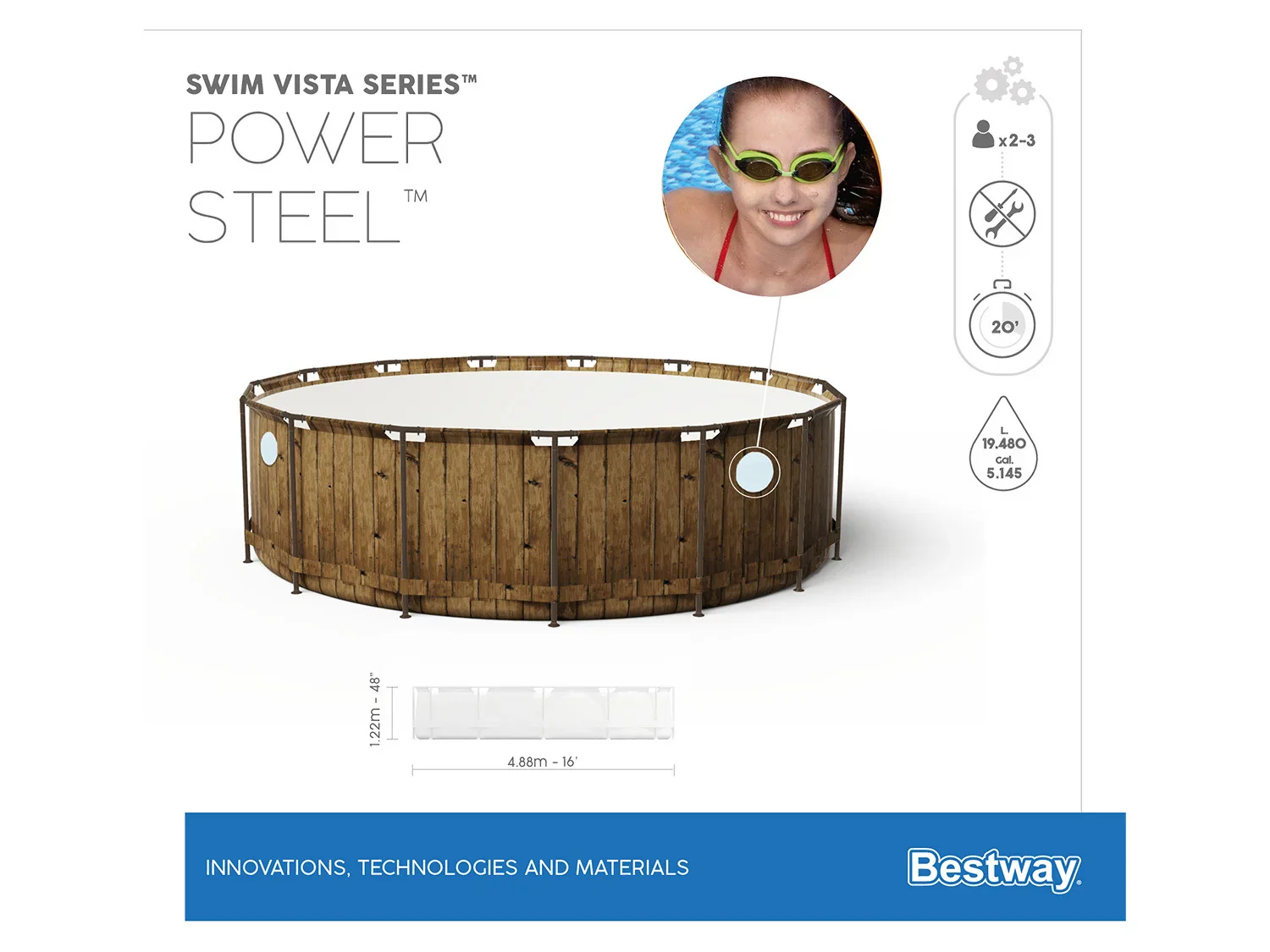 Bestway Piscine Power Steel Swim Vista,  488 x 122 cm
