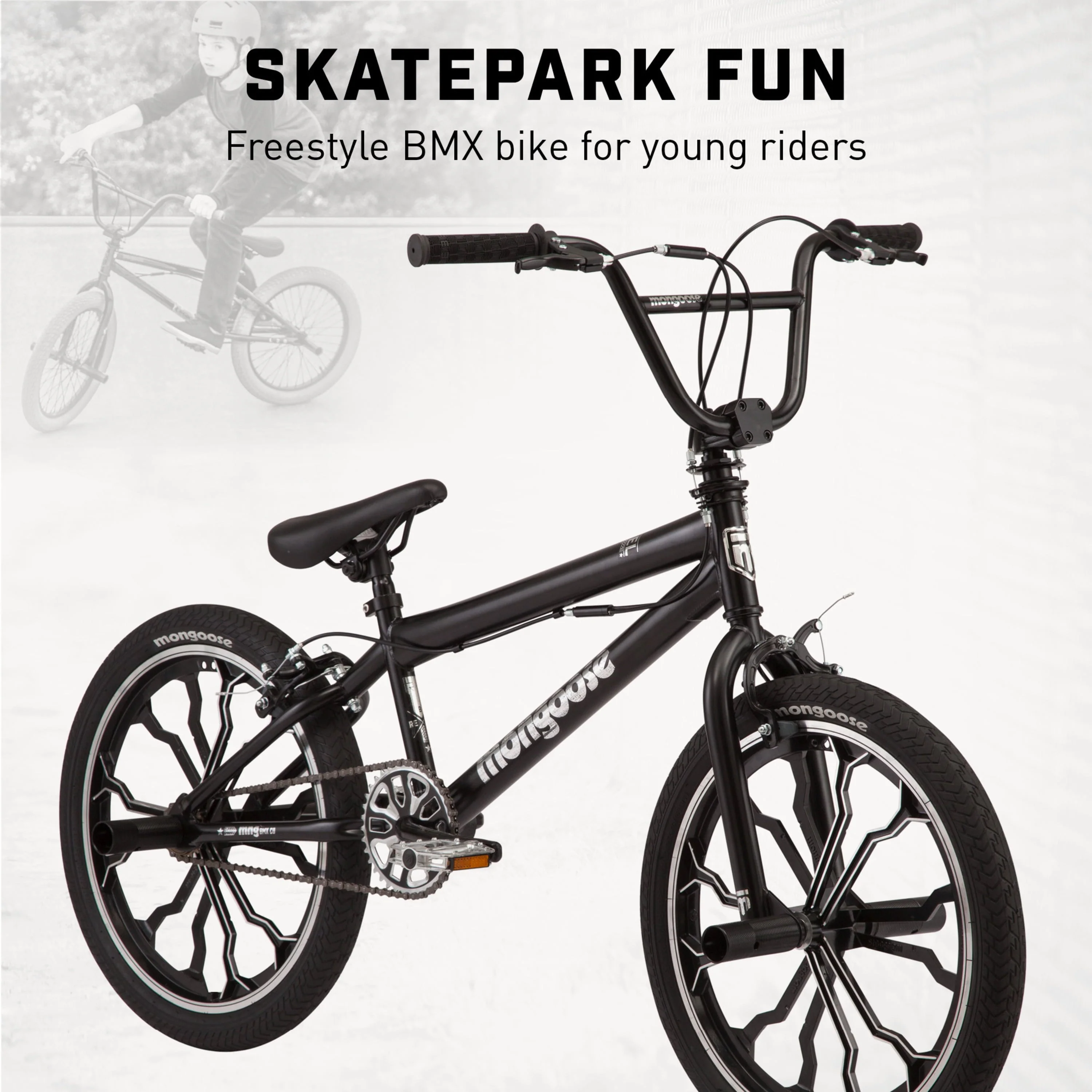 Mongoose Rebel Boys 20 in Kids BMX Bike, Ages 7 - 13, Black
