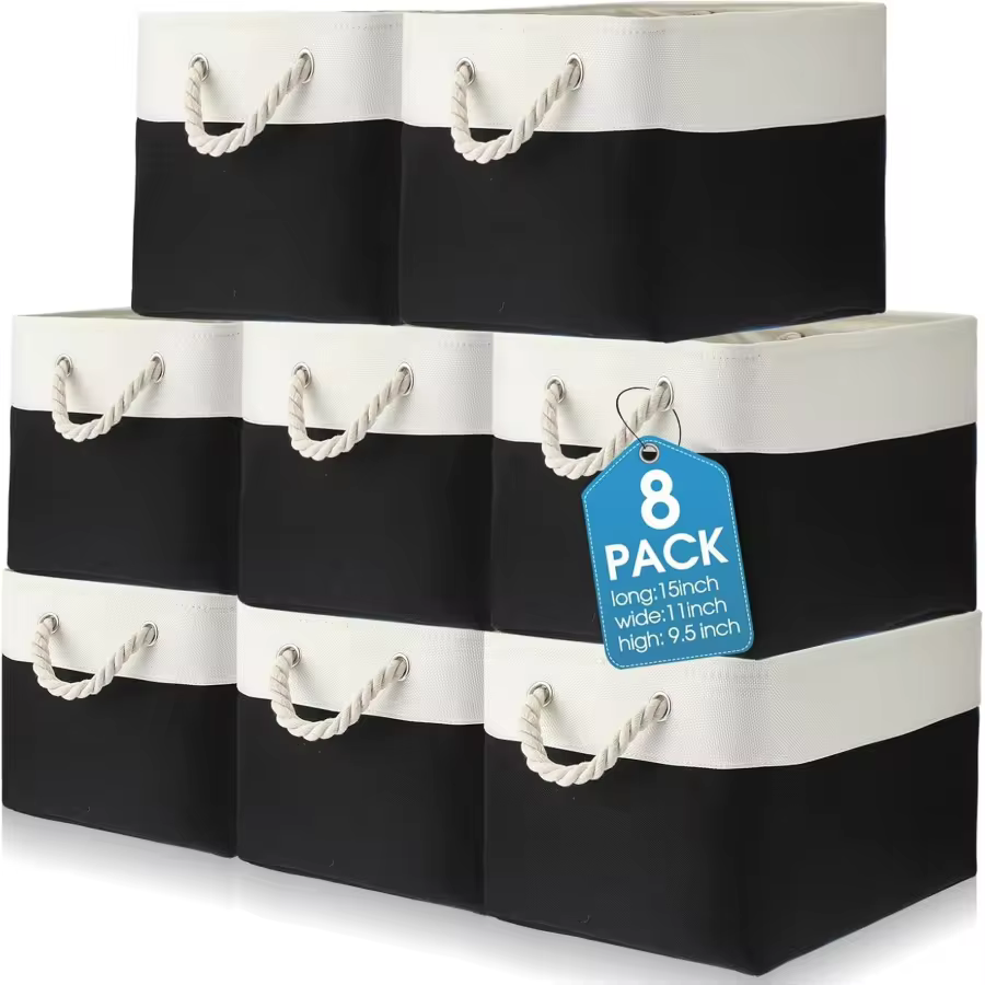 8 Pack Collapsible Storage Bins Fabric Storage Bins Polyester Fabric Storage Baskets With Handles Linen Closet Organizer For Shelf Home Closet