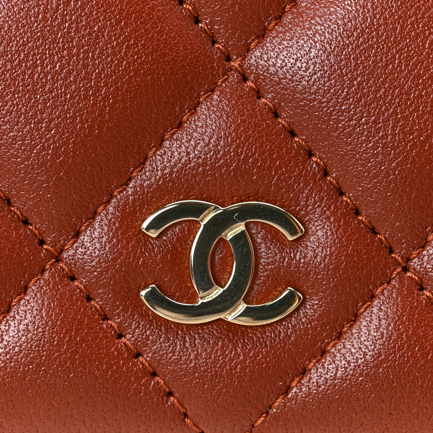 Lambskin Quilted Wallet On Chain WOC Brown