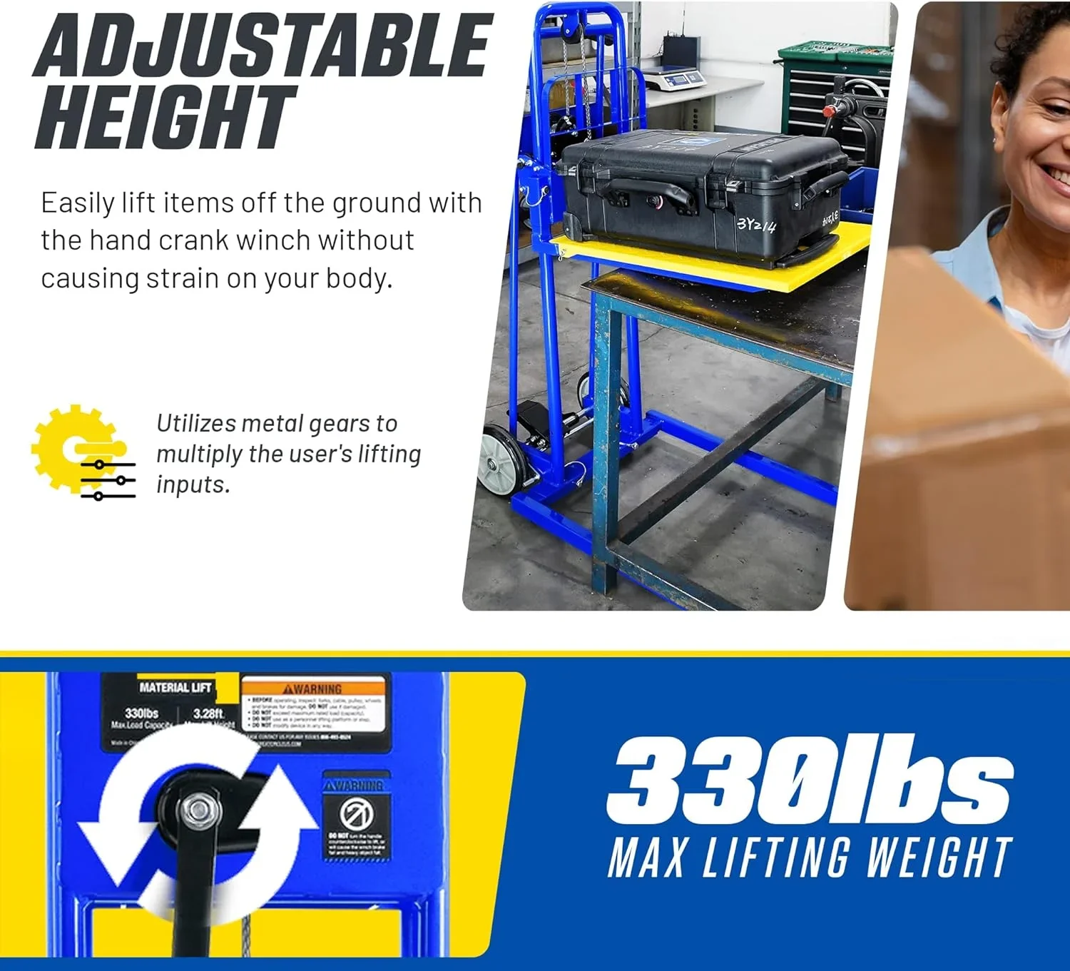 Goodyear 330 Lbs Material Lift & Stacker - Manual Winch, Max Lift 40 Inches