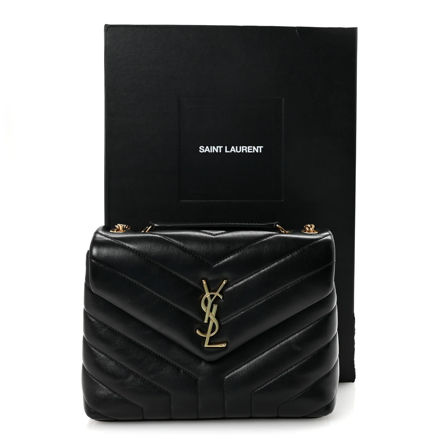 Calfskin Y Quilted Monogram Small Loulou Chain Satchel Black