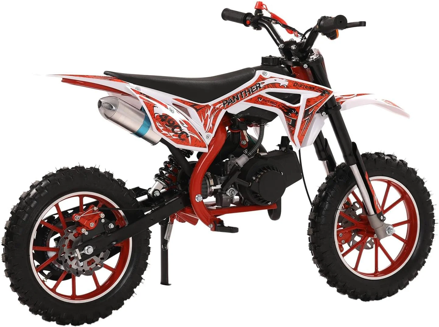 49cc Kids Dirt Bike, Gas Powered 2-Stroke Mini Motocross Motorcycle, Off-Road Dirtbike for Kids 8-14 with Front/Rear Disc Brakes, Shock Absorption, Soft Seat Cushion