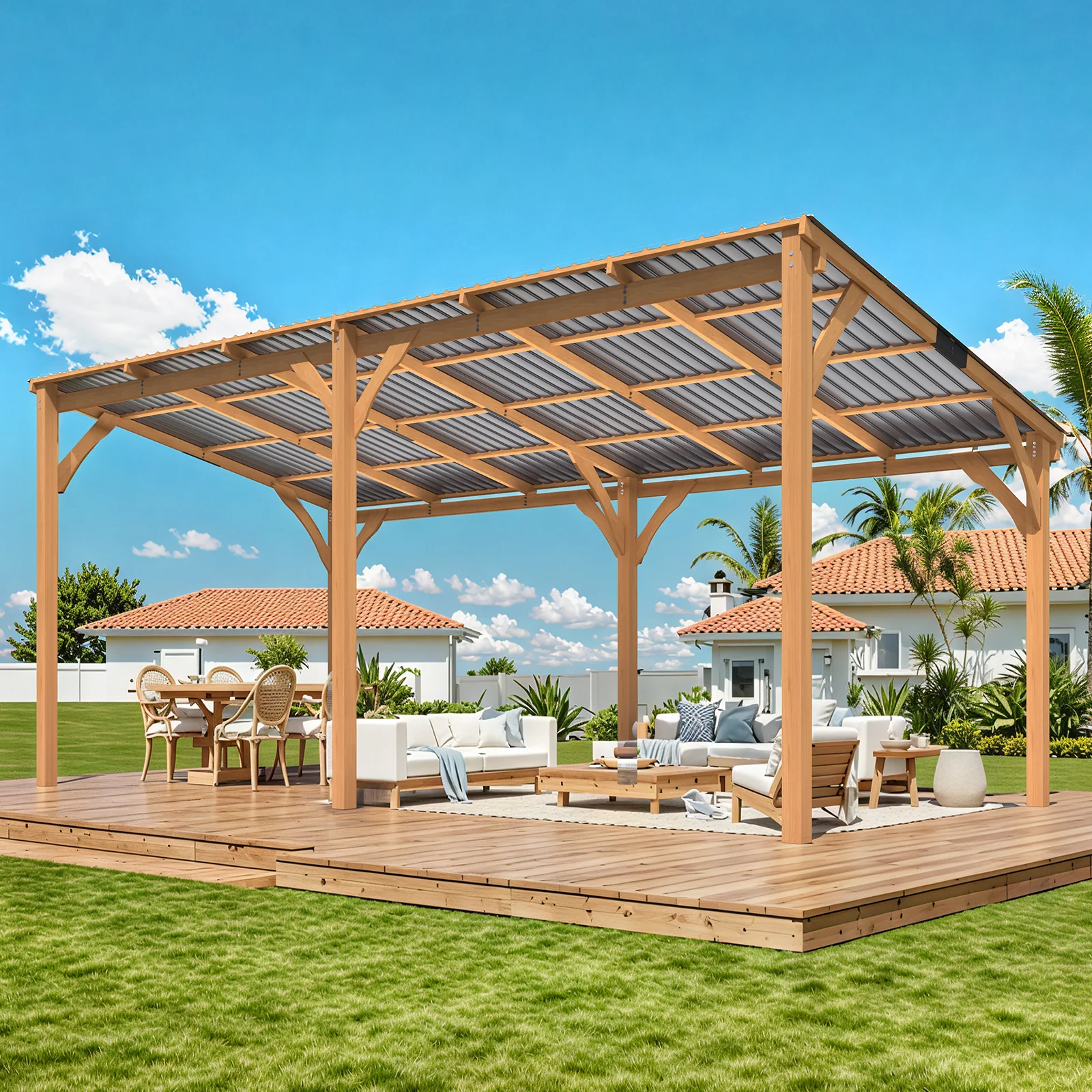 AECOJOY 20' x 10' Outdoor Wooden Gazebo, Patio Lean to Hardtop Pergolas and Gazebos