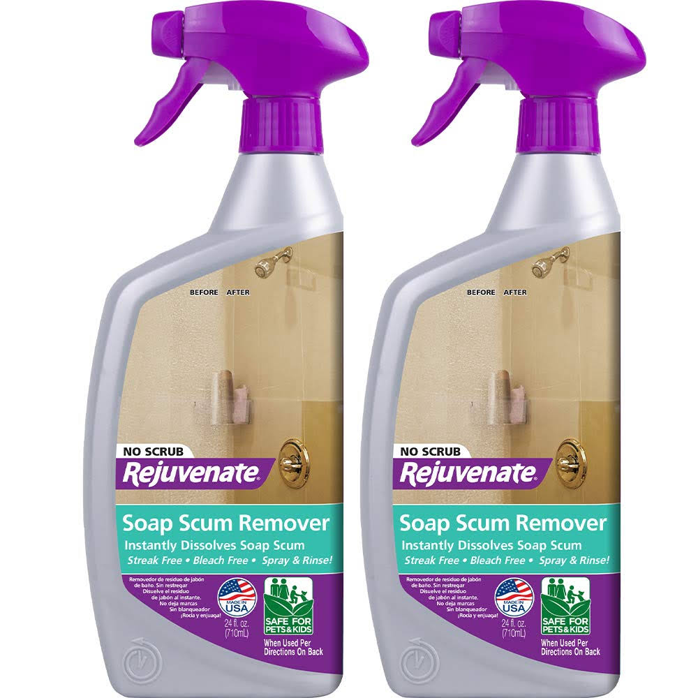 Rejuvenate Scrub Free Soap Scum Remover Shower Glass Door Cleaner Works on Ceramic Tile, Chrome, Plastic and More (2 Bottles x 24oz) 24 fl oz (Pack of
