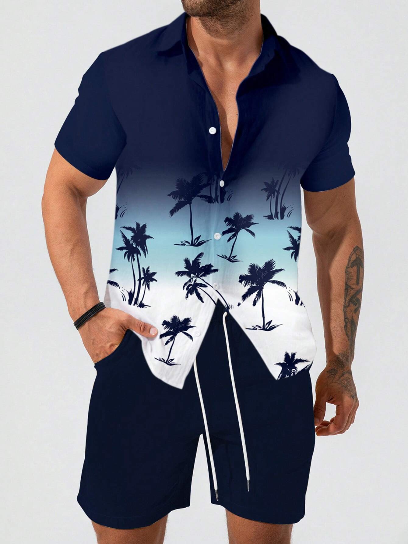 Ensemble chemise à manches courtes à imprimé hawaïen pour homme Suitmens 028