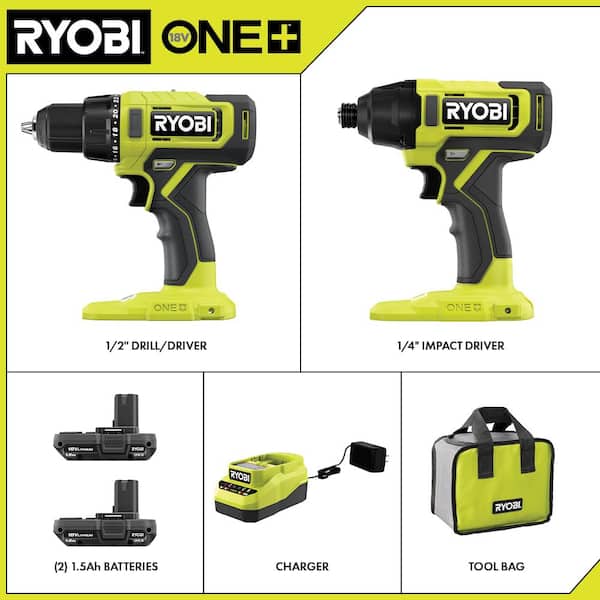 ONE+ 18V Cordless 2 Tool Combo Kit with Drill/Driver, Impact Driver, (2) 1 5 Ah Batteries, and Charger Image 2