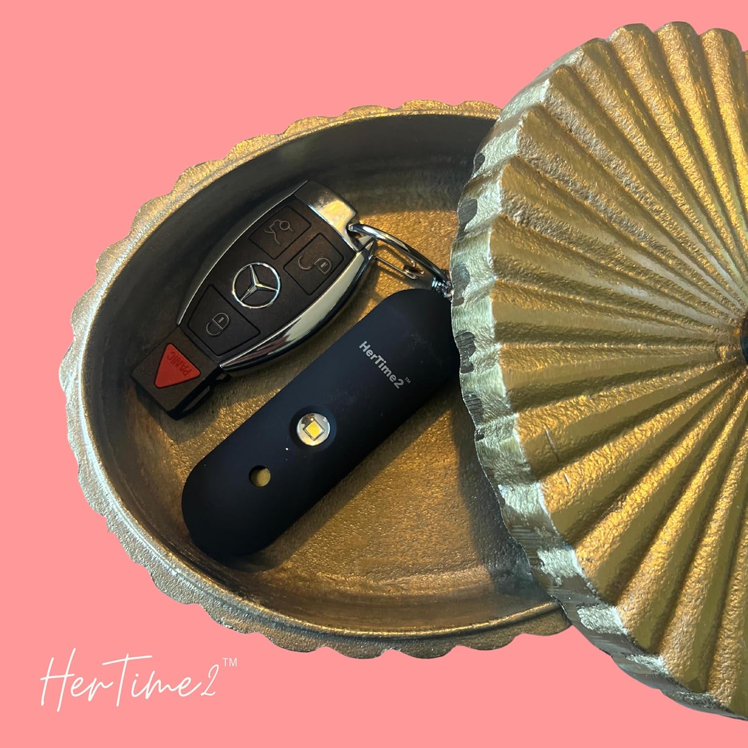 HerTime2 Personal Safety Alarm for Women - Loud Self Defense Siren, Waterproof Keychain with Strobe Light - Battery Powered, Black