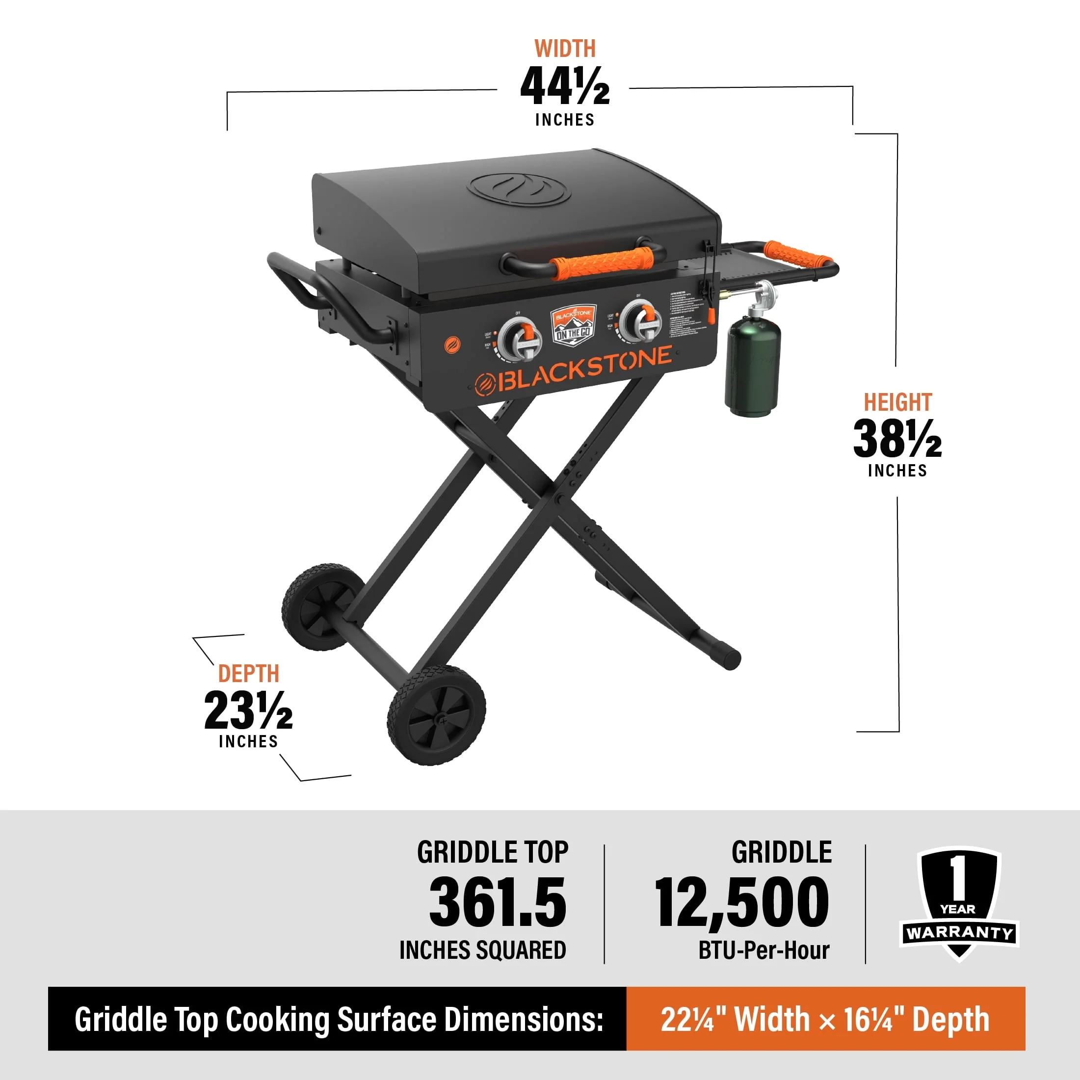 On the Go 2 Burner 22" Scissor Cart Griddle with Hood Propane Image 8