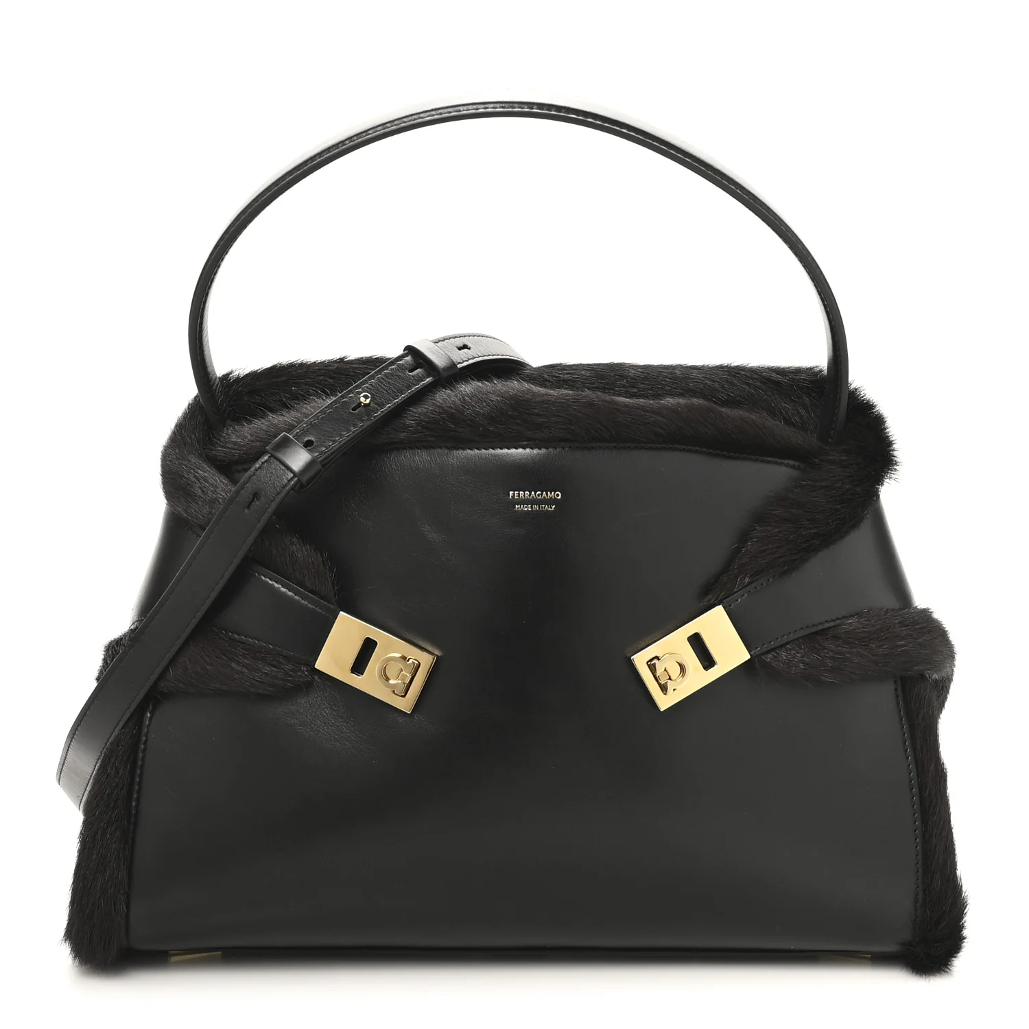 Calfskin Shearling Medium Hug Bag Black