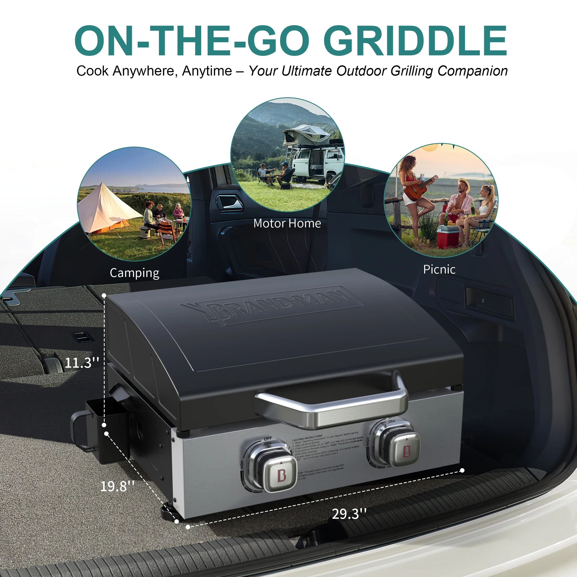 Grills 2-Burner Portable Propane Gas Tabletop Griddle, 22-Inch, 18,000 BTU, Steel(2 Burner+Lid) - Image 4