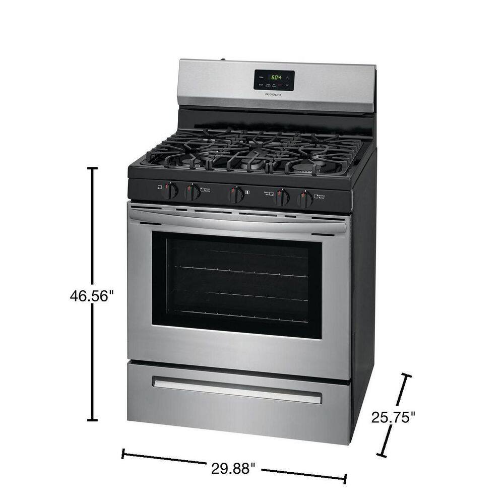 Cuisinière à gaz autoportante Frigidaire 30 po à 5 brûleurs en acier inoxydable FCRG3052AS