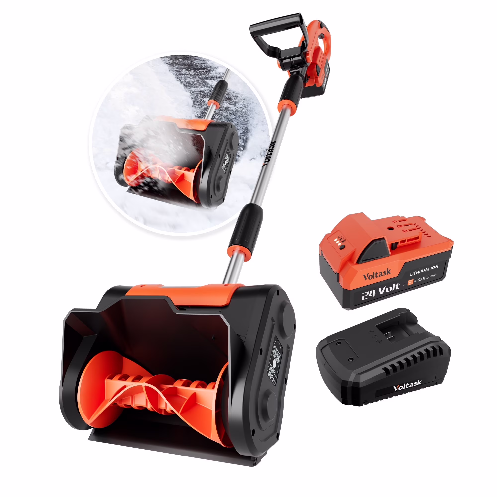 24V 11 inch Cordless Snow Shovel 7 3lbs Lightweight Electric Snow Blower with 4 Ah Battery Quick Charger Included for Driveway Sidewalks