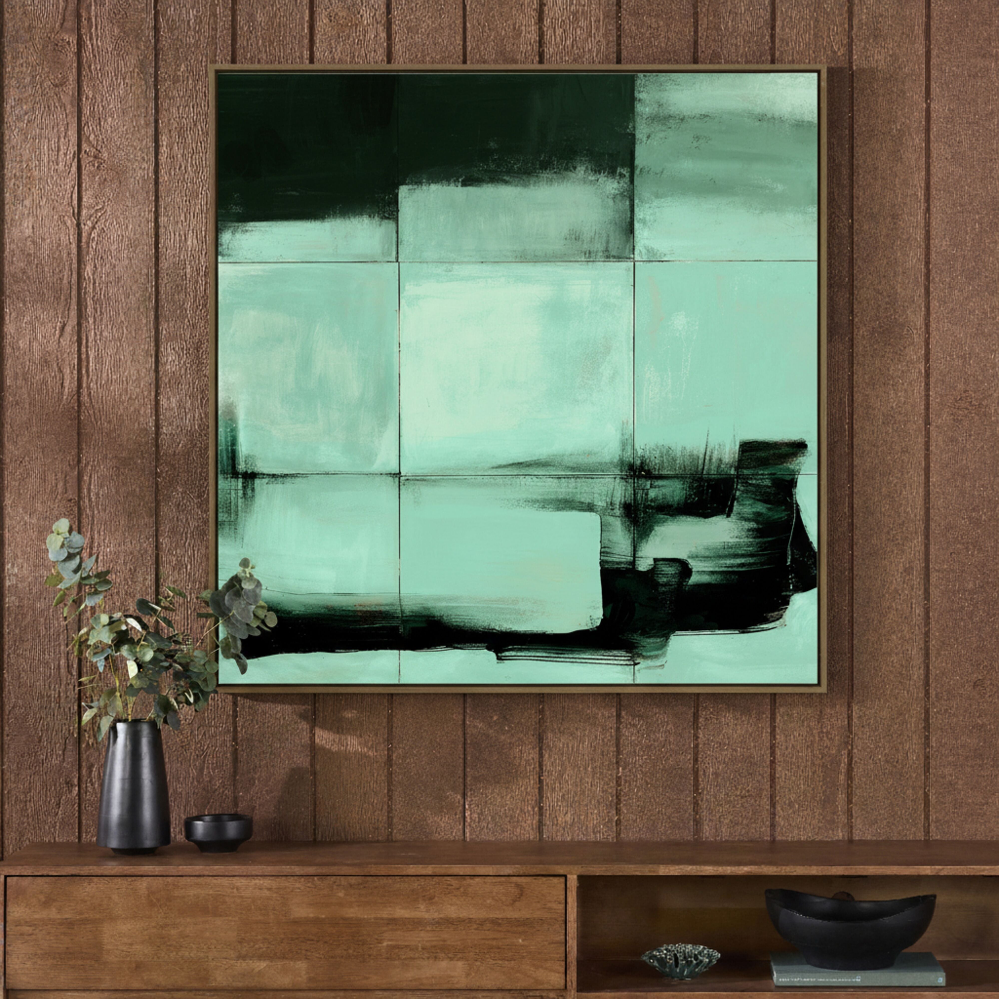 Blockscape in Jade Abstract Textured Painting 120x120cm