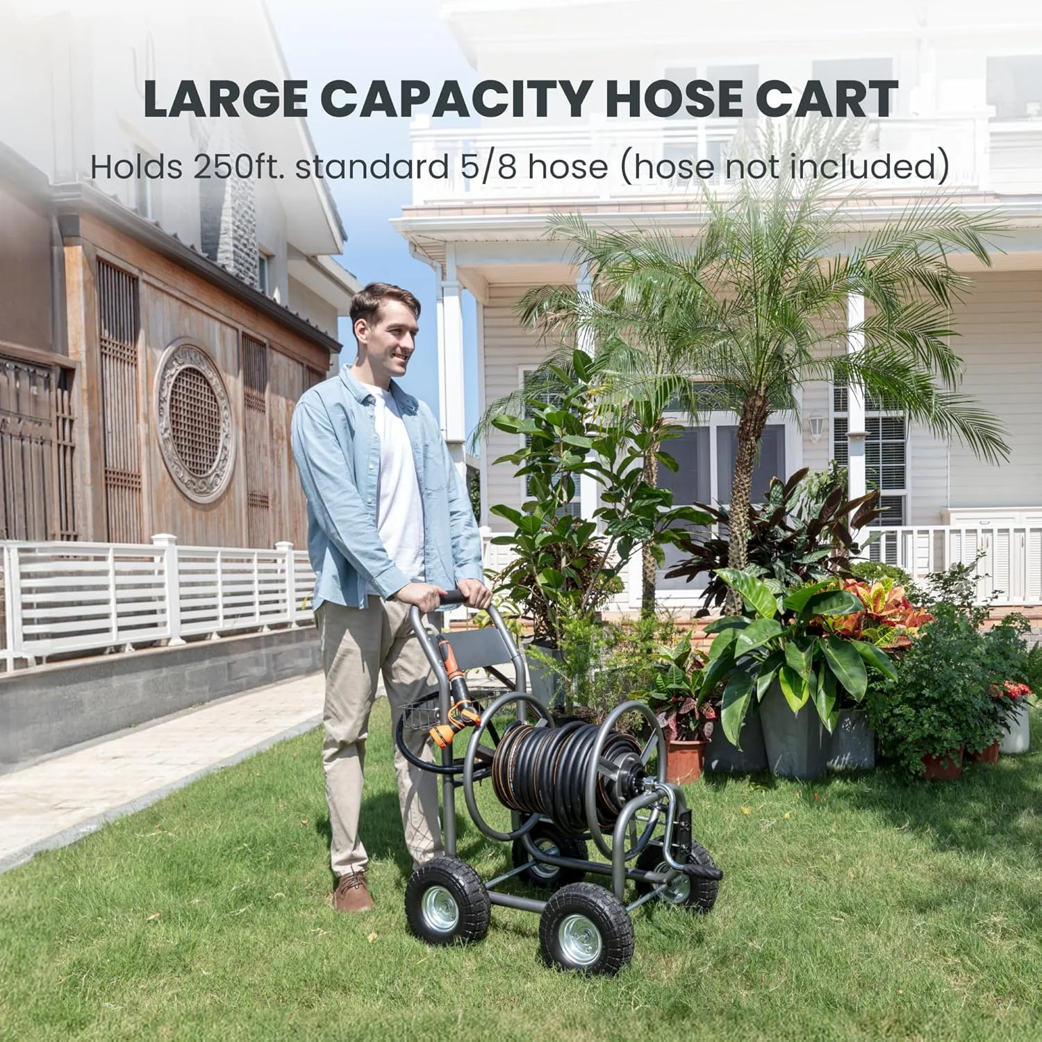 Heavy Duty Industrial Garden Hose Reel Cart with Wheels, 5/8in-250ft Hose Capacity - Image 7