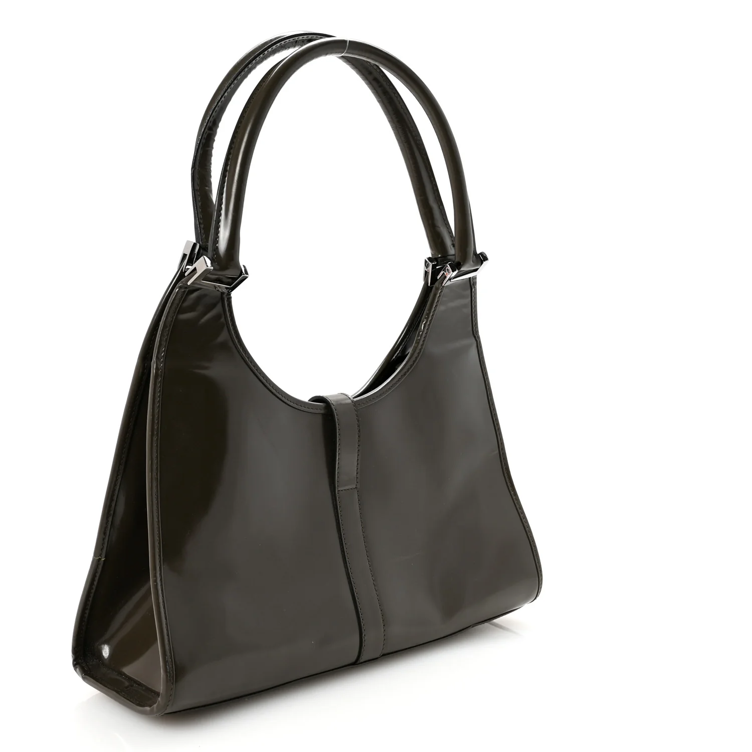 Patent Bardot Shoulder Bag Olive Green