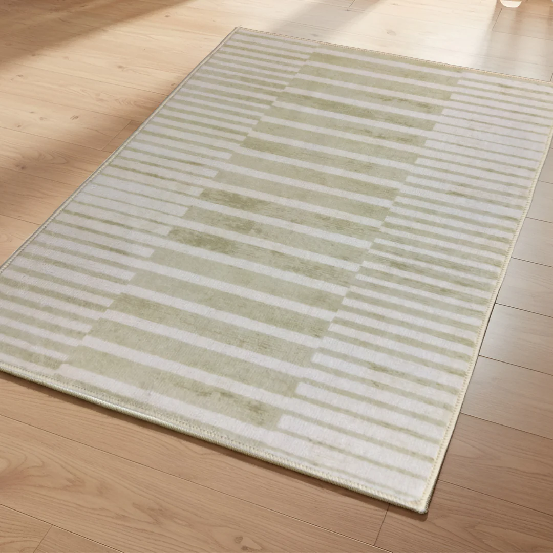 Muddy Mat® Creamline Washable Area Rugs for Living Room, Bedroom & Dining Room – Modern Soft Low Pile Non Slip Carpet – Pet Friendly Waterproof Foldable Rugs for Home