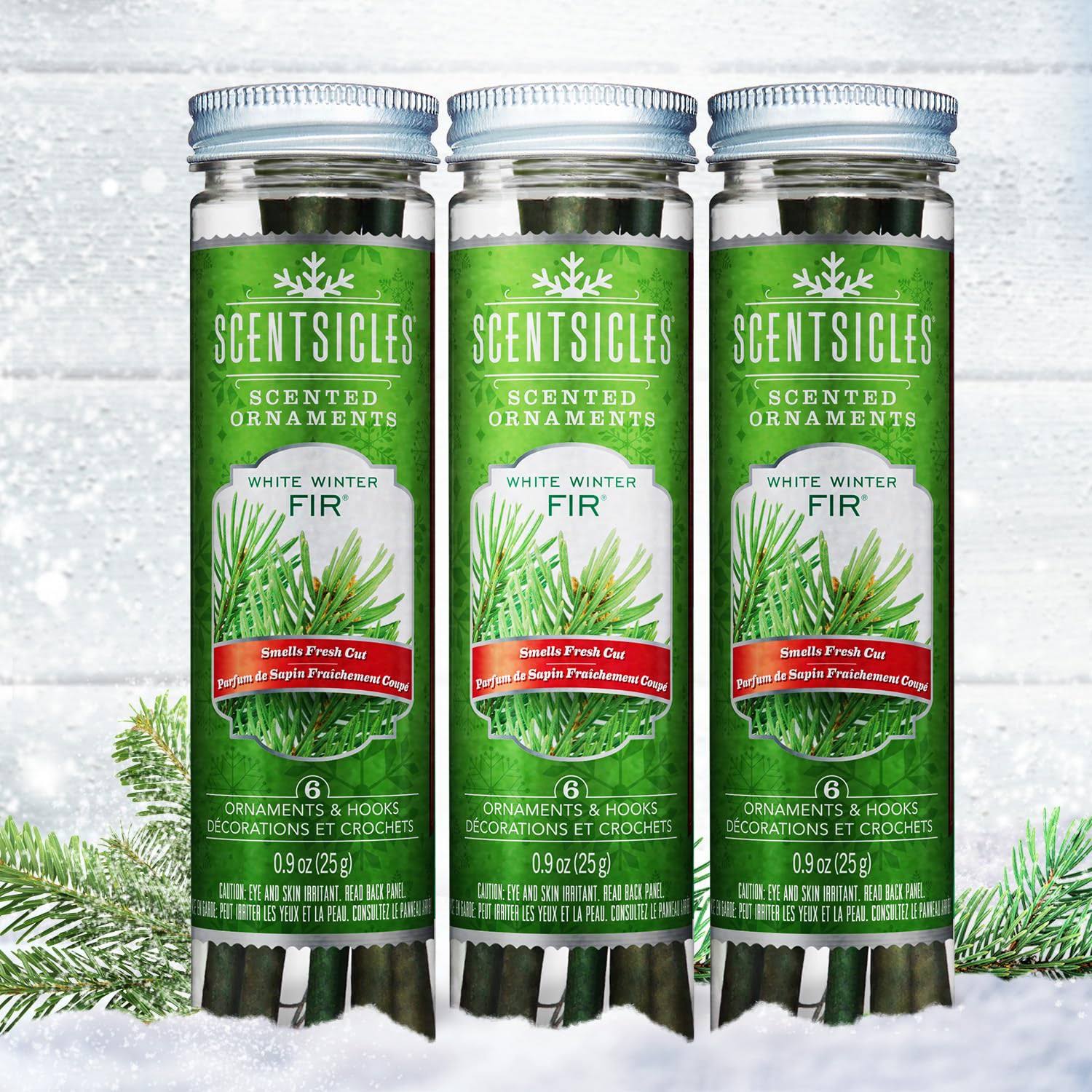 Scentsicles White Winter Fir Scented Ornaments with Hooks - 3 Bottles (18 Sticks Total)