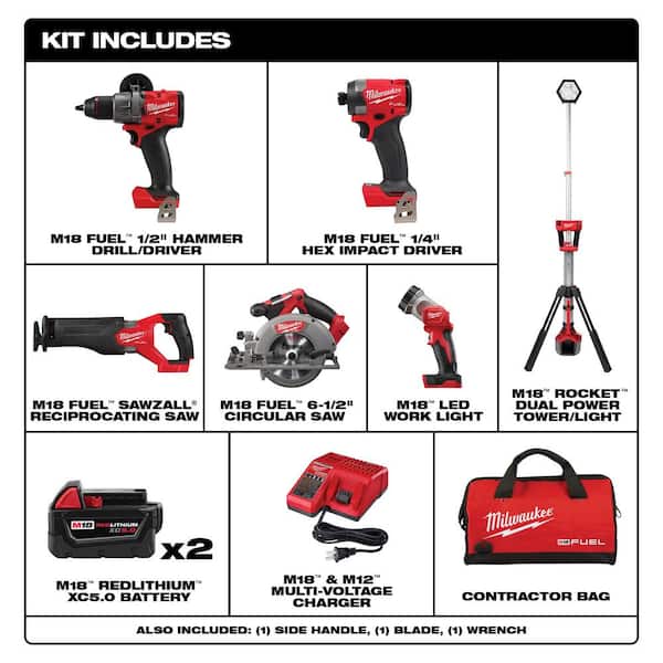 M18 FUEL 18 Volt Lithium Ion Brushless Cordless Combo Kit (5 Tool) with M18 Rocket Light Image 2