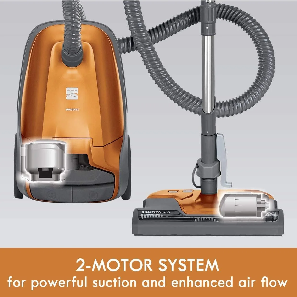 81214 200 Series Pet Friendly Lightweight Bagged Canister Vacuum with HEPA, 2 Motor System, and 3 Cleaning Tools-Orange - Image 8