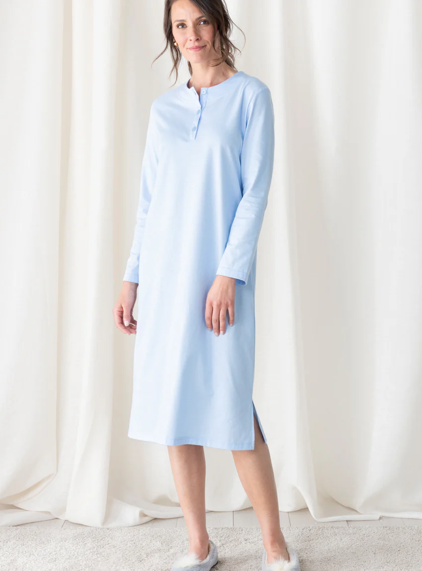 Chemise de nuit femme unie coton bleu