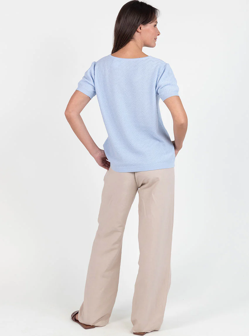 Pull femme manches courtes coton bleu azur