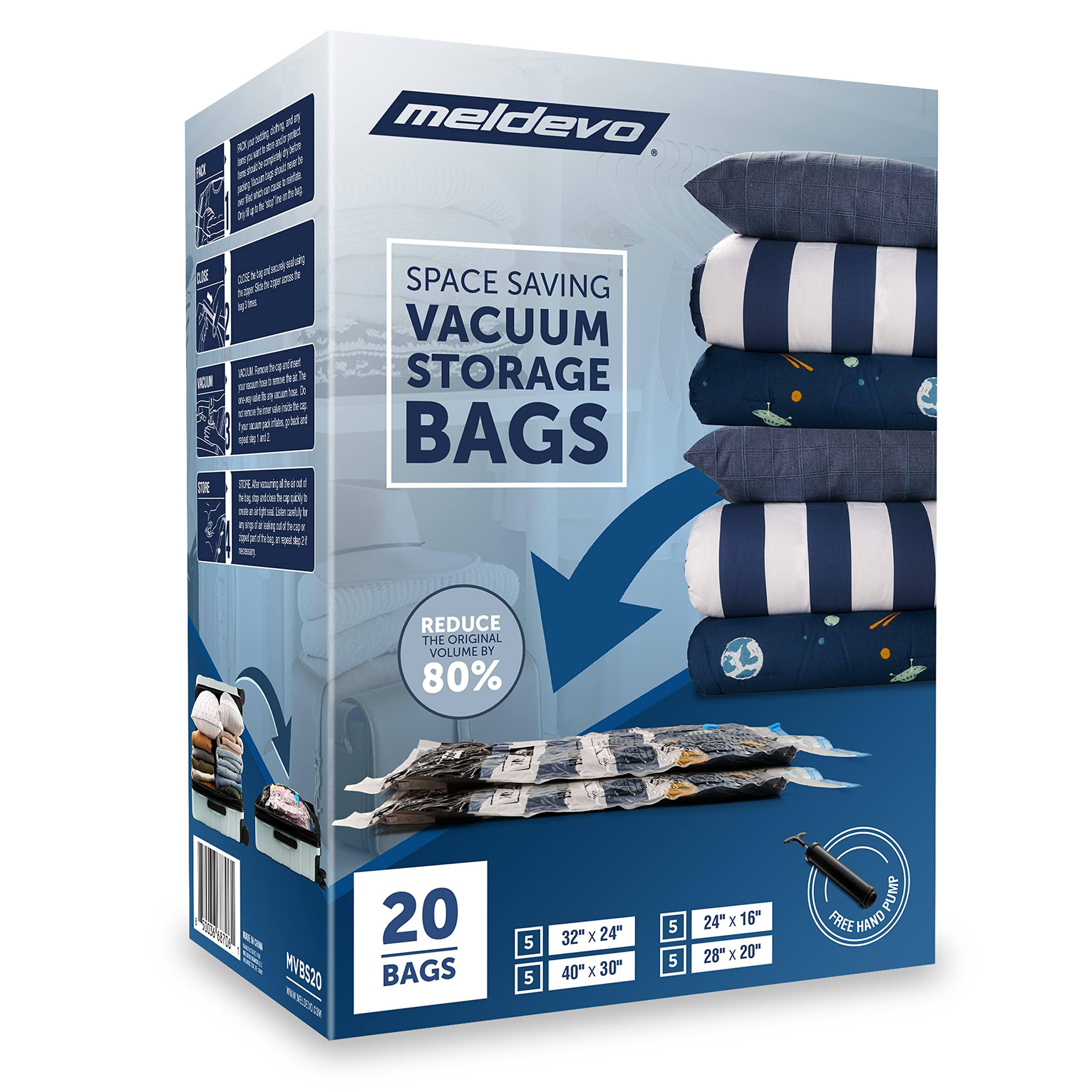 MELDEVO 20 Pack Premium Vacuum Sealer Bags - Space Saver Storage Bags for Home and Closet Organization - Vacuum Compression Bags for