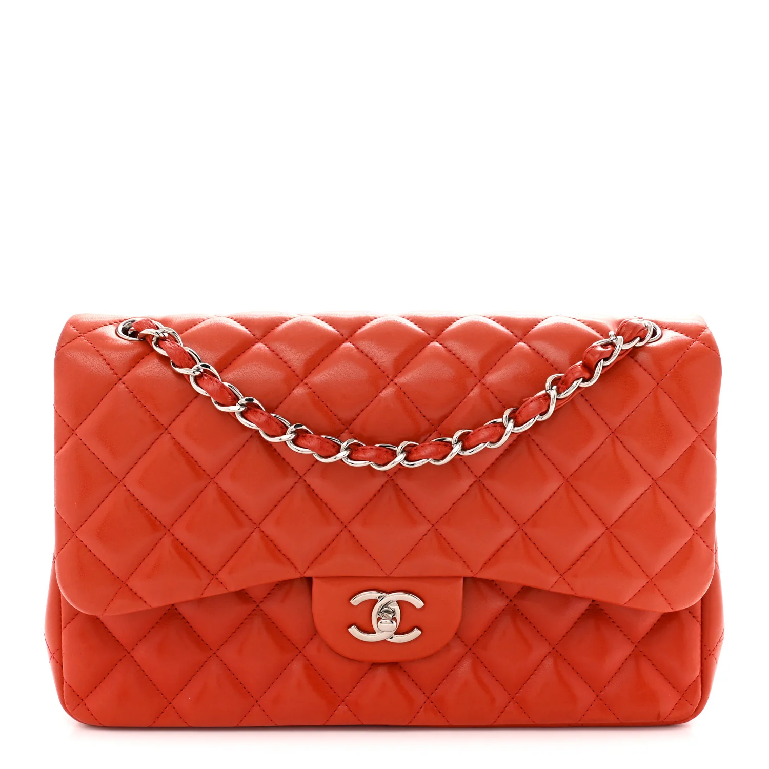 Lambskin Quilted Jumbo Double Flap Red
