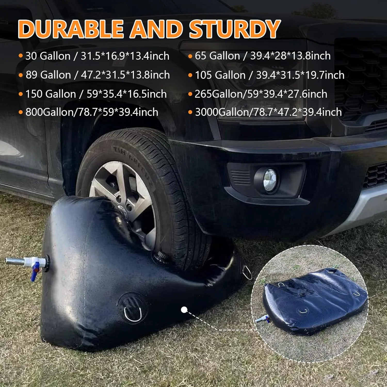 Water Storage Bladder, Water Tank 65 Gallon Foldable Portable Water Storage, Large Water Storage Containers with 3/4" PVC Spigot and Overflow Kit for Camping, Garden, Emergency Water Storage(Black/65 gal) - Image 2