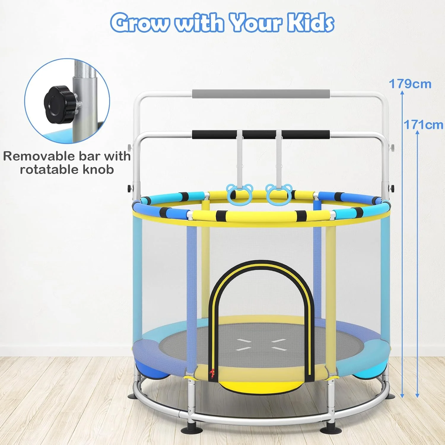 55" Trampoline for Kids Enclosure Net Heavy Duty for Boys Girls Outdoor Indoor(Blue) Image 4