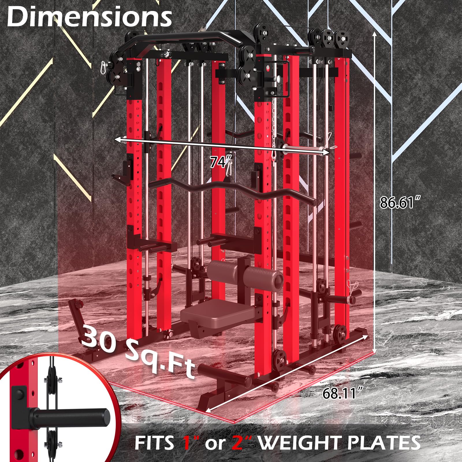 AECOJOY Smith Machine Power Squat Rack Cage, 2000lbs Crossover Machine with LAT Pulldown Strength Training Power Cages