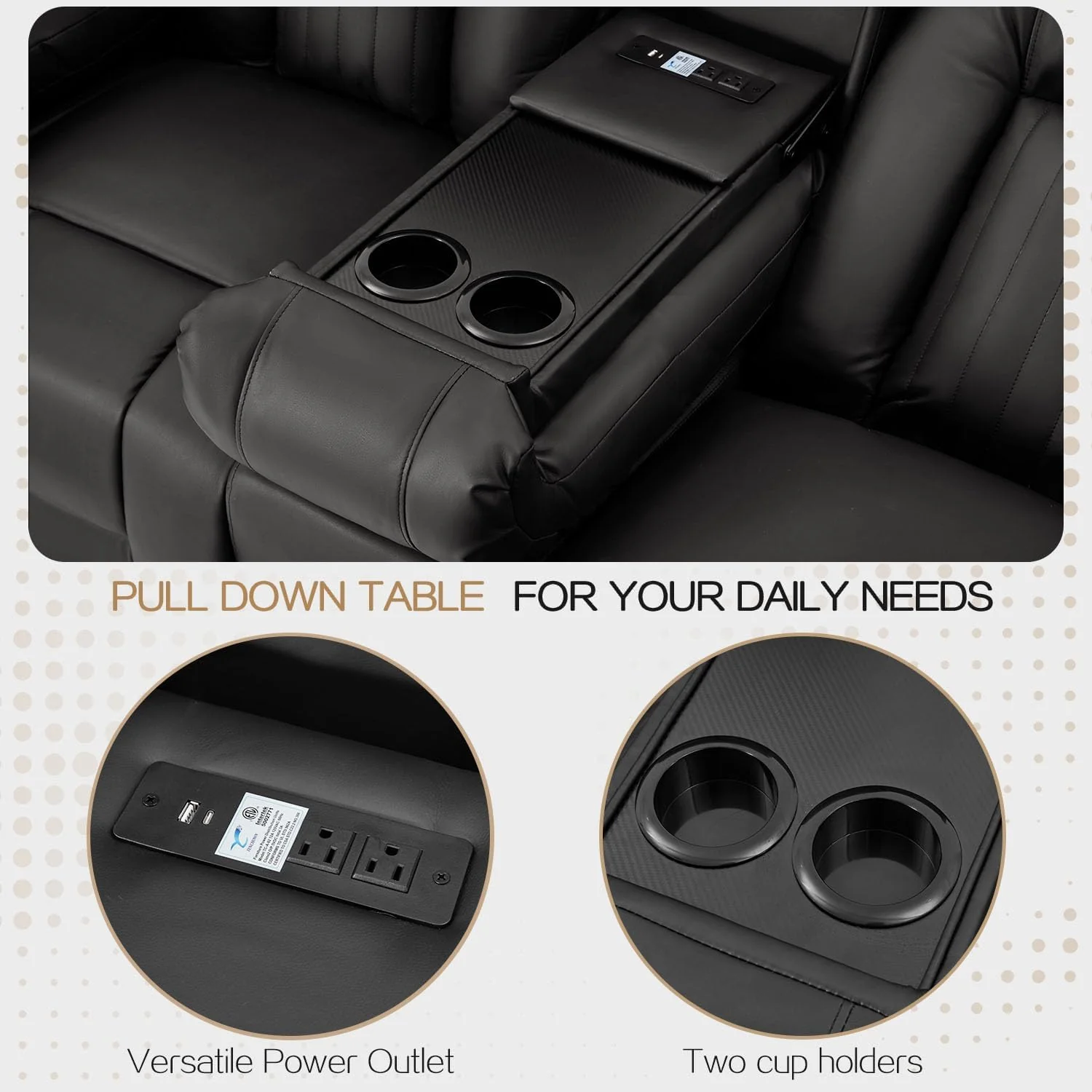 AECOJOY 3 Seater Recliner Sofa with 2 Console&Bluetooth Speakers, Black