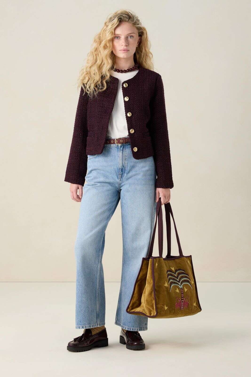 Donkerrood boucl&eacute; jack