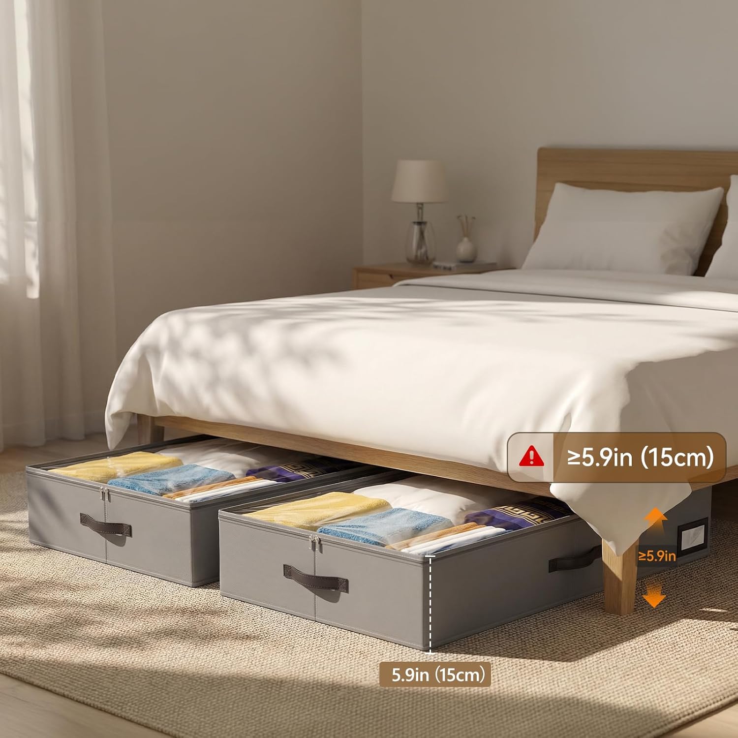 OIAHOMY 2 Pack Under Bed Storage with Handles, Underbed Container for Bedroom & Closet, Fits Beds Higher than 6