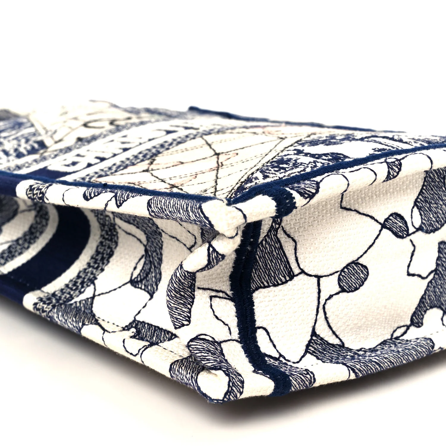 Canvas Embroidered Around The World Vertical Book Tote Blue