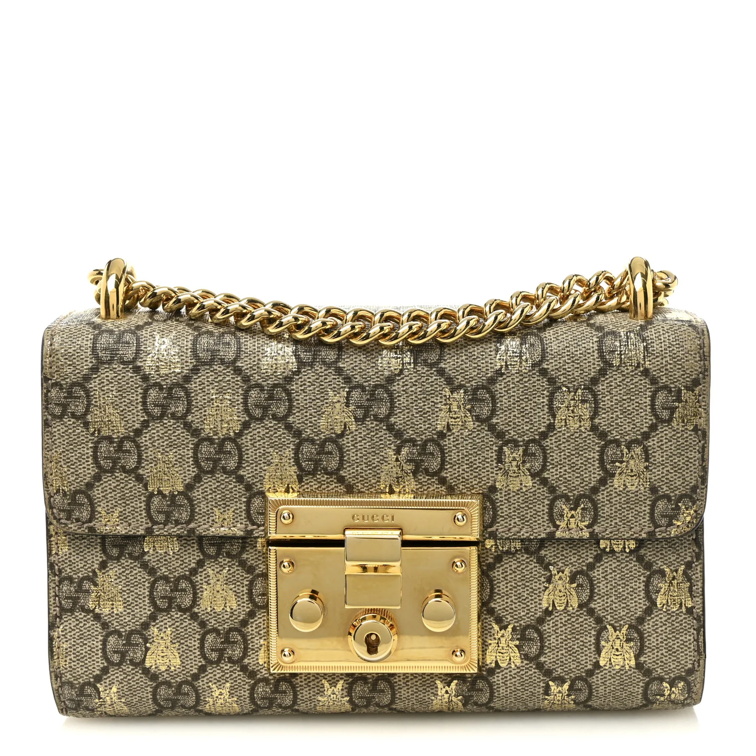 GG Supreme Monogram Bees Small Padlock Shoulder Bag Black