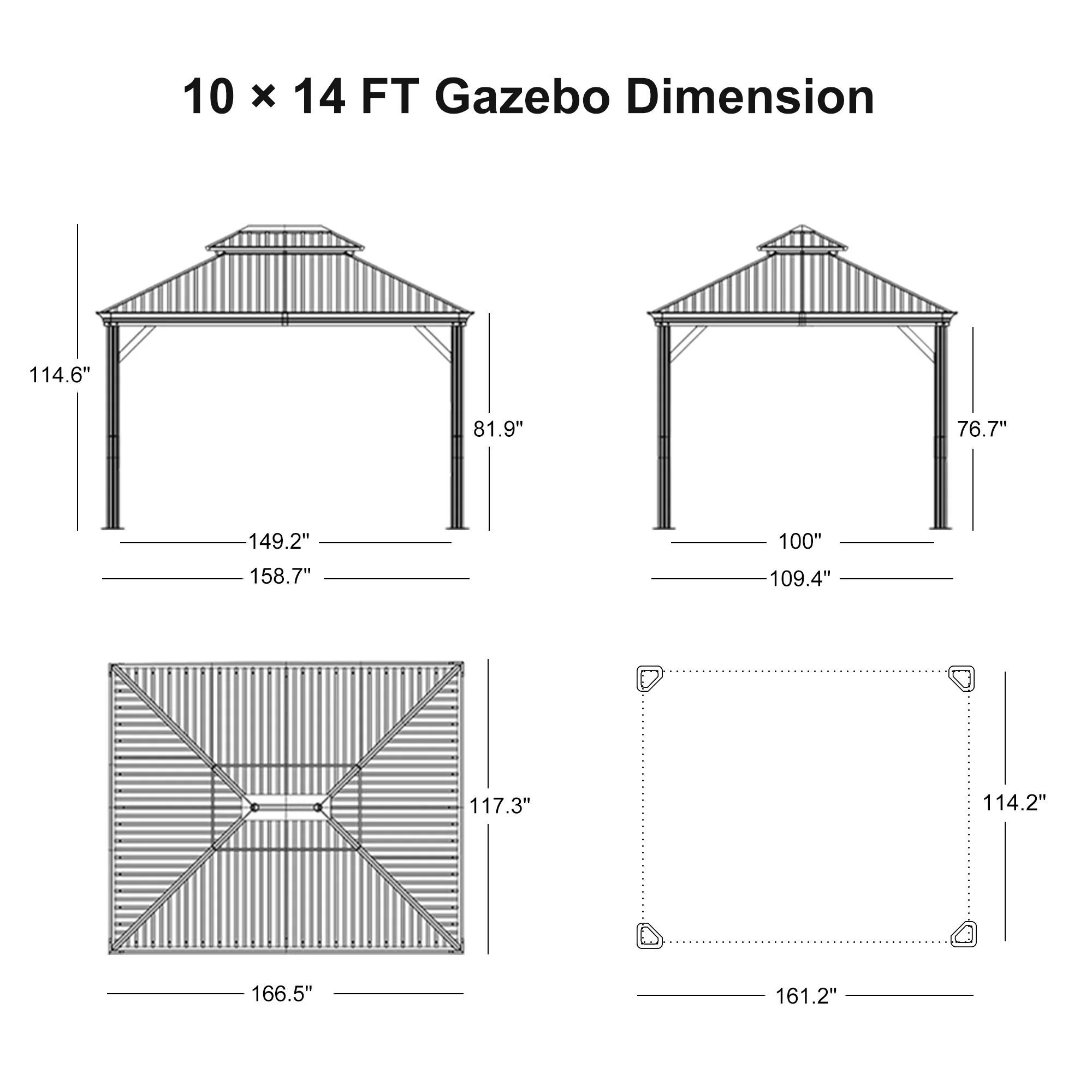 PURPLE LEAF 10' X 14' Permanent Hardtop Gazebo Aluminum Gazebo with Galvanized Steel Double Roof for Patio Lawn and Garden, Curtains and Netting Included, Gray