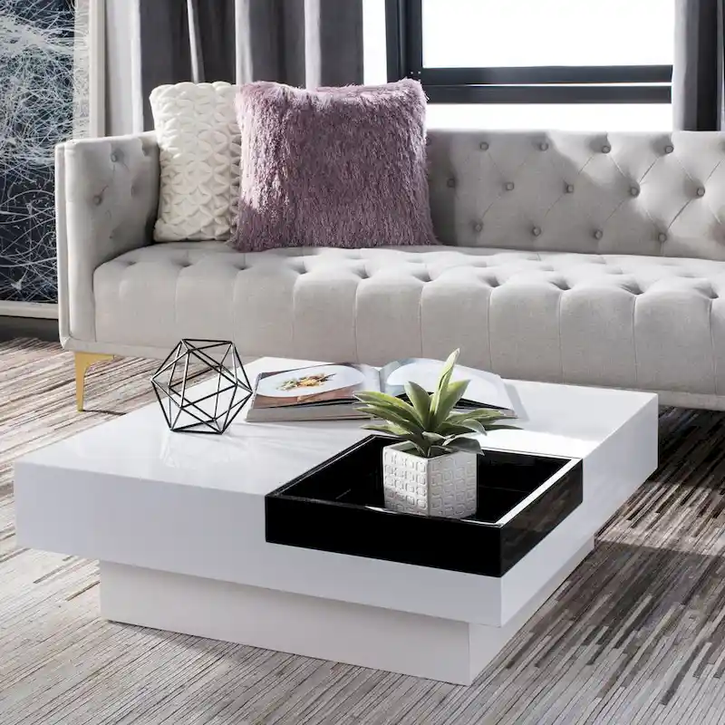 SAFAVIEH Phylis White and Black Coffee Table - Dimensions: 35.4" x 35.4" x 11.8"