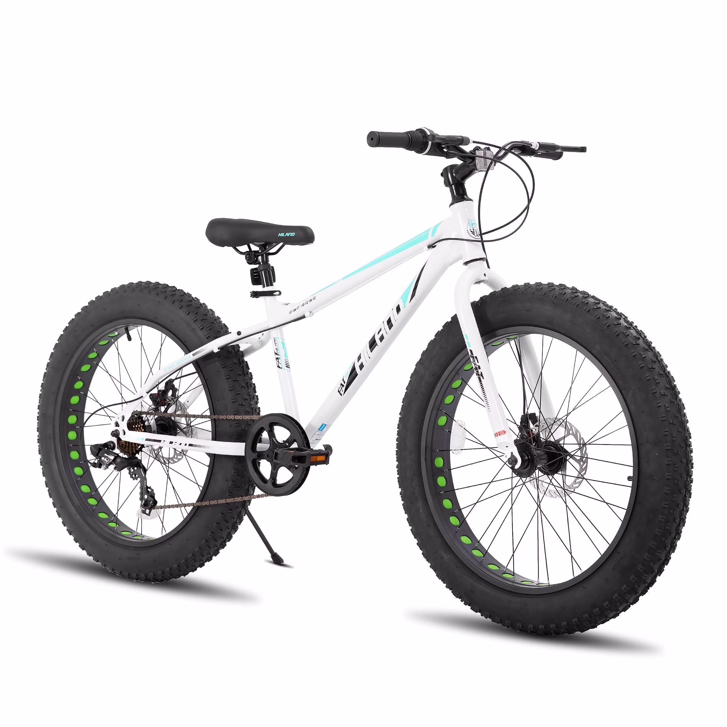 Hiland Fat Tire Bike, Shimano 7-Speed, Dual-Disc Brakes, 24 inch Trail Mountain Bike, Blue